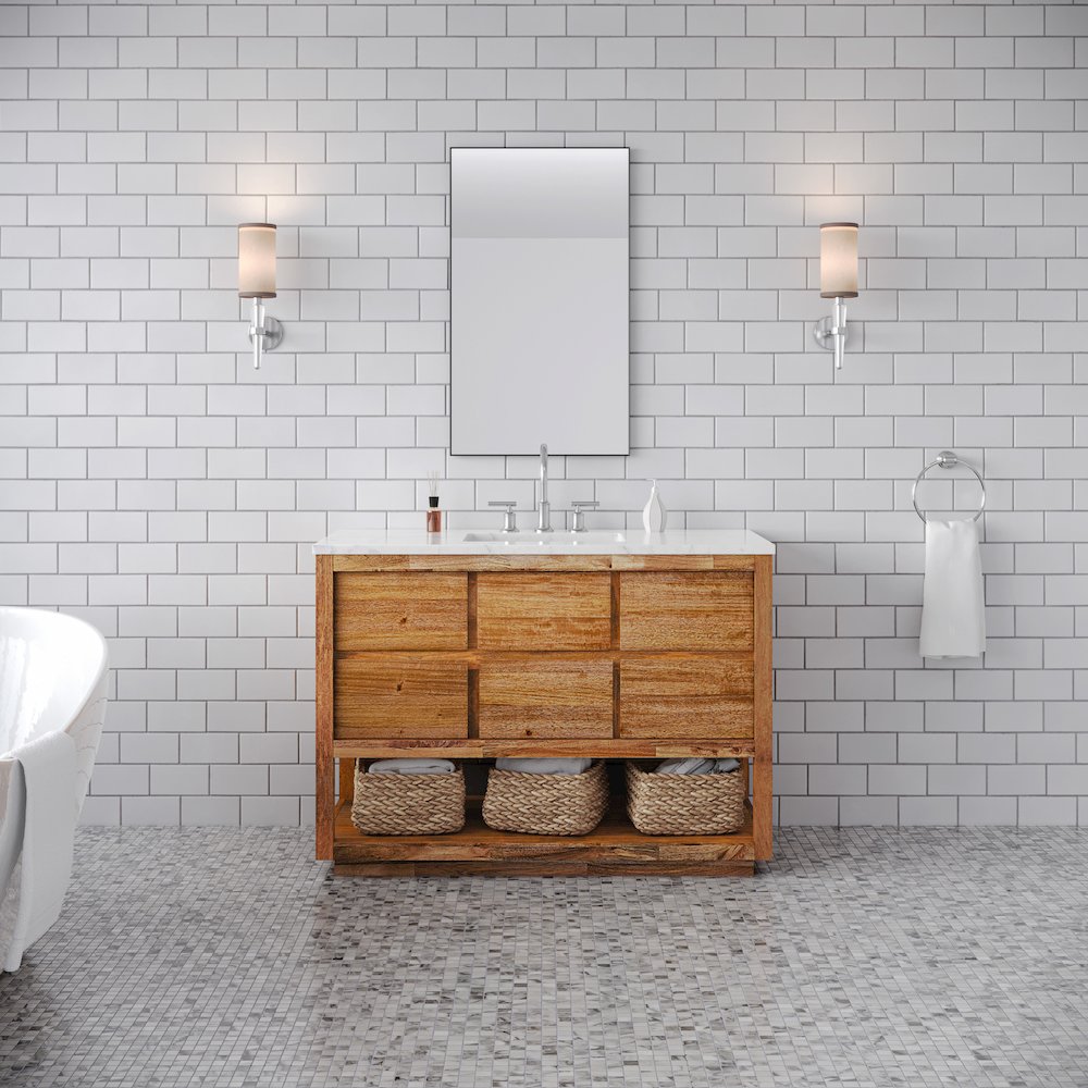 Oakman 48 In. Single Sink Carrara White Marble Countertop Bath Vanity. Picture 2
