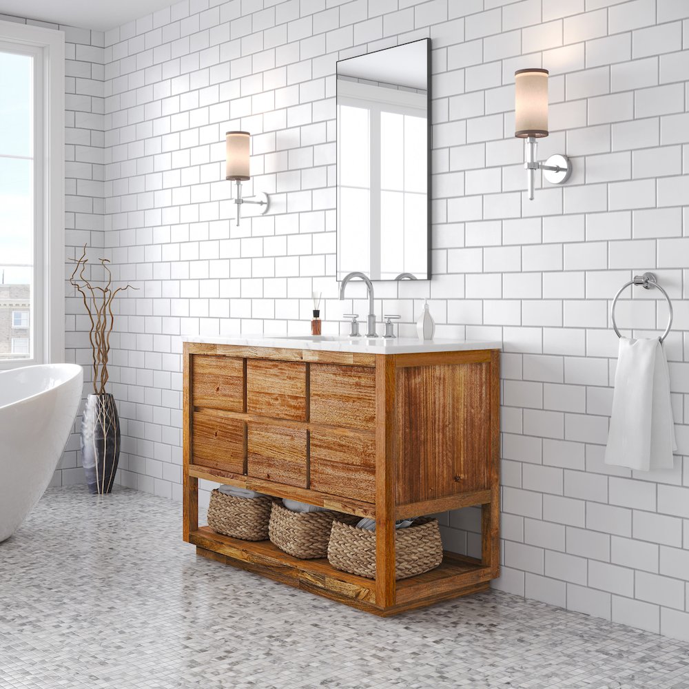 Oakman 48 In. Single Sink Carrara White Marble Countertop Bath Vanity. Picture 3