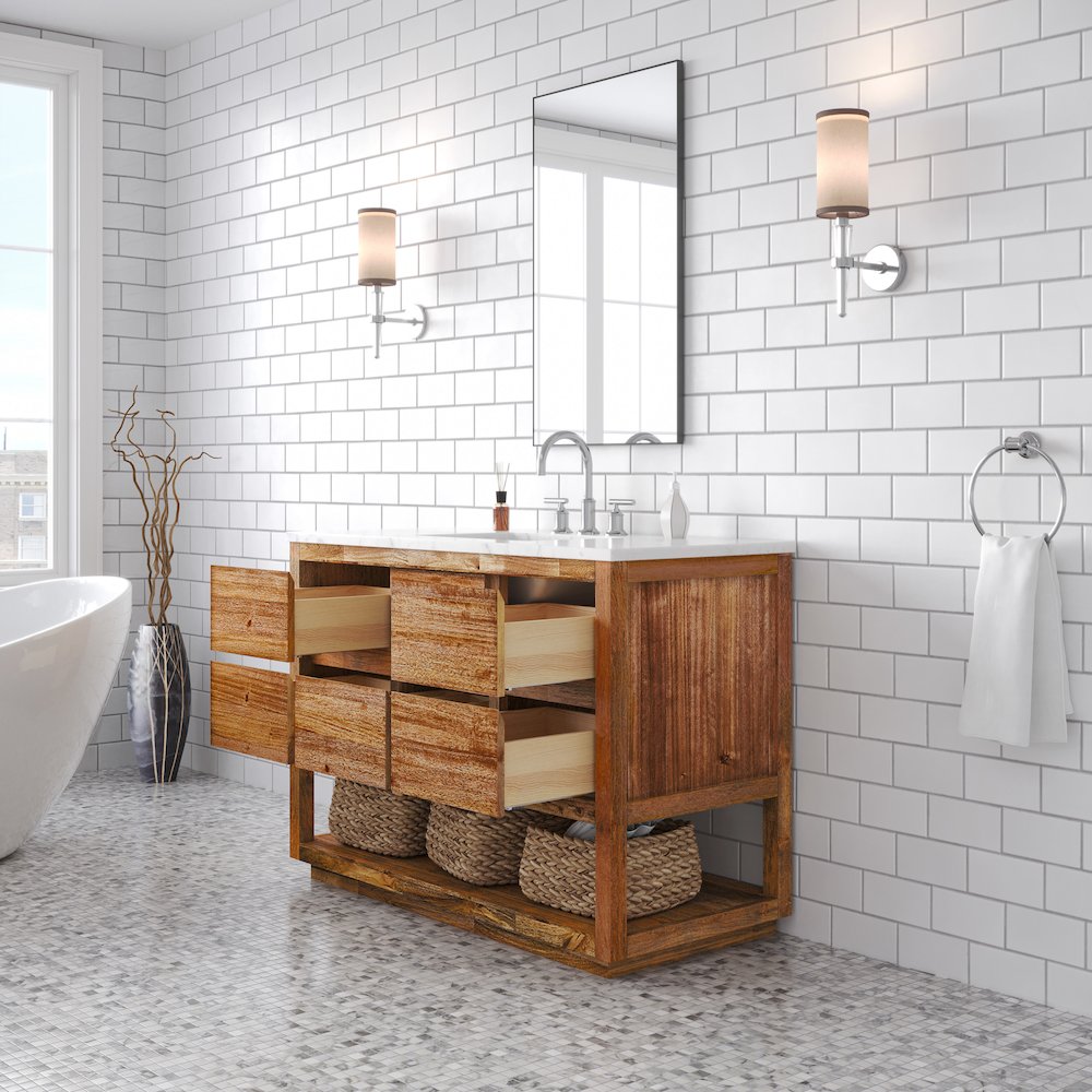 Oakman 48 In. Single Sink Carrara White Marble Countertop Bath Vanity. Picture 4