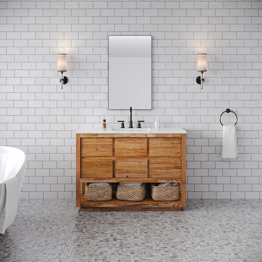 Oakman 48 In. Single Sink Carrara White Marble Countertop Bath Vanity. Picture 2