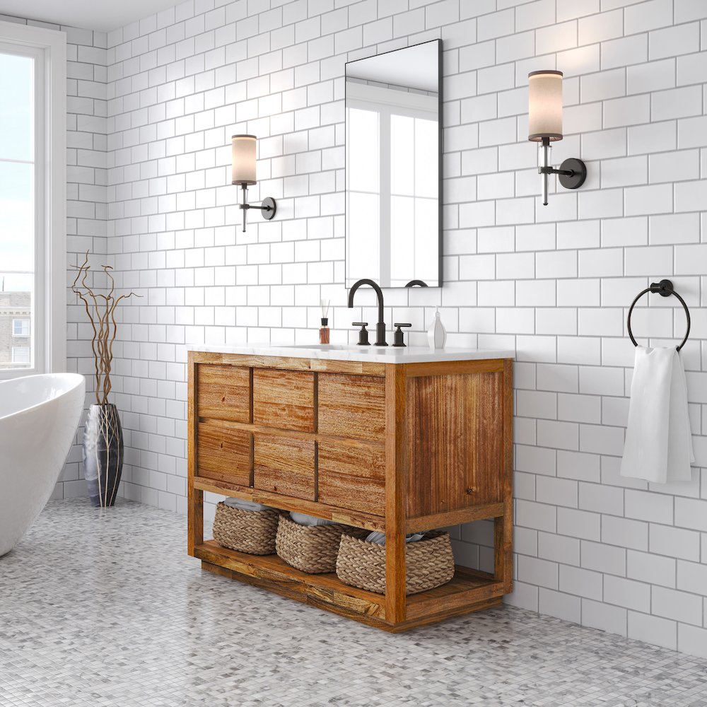 Oakman 48 In. Single Sink Carrara White Marble Countertop Bath Vanity. Picture 3