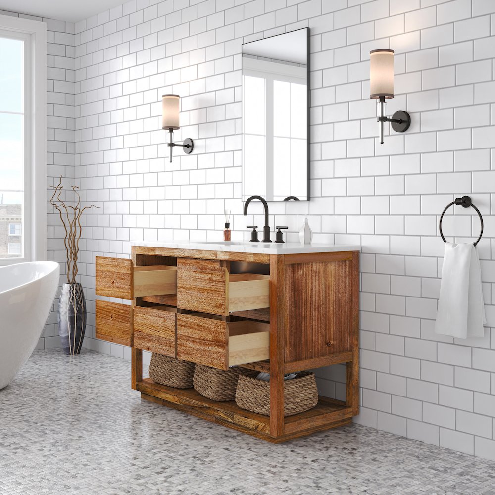 Oakman 48 In. Single Sink Carrara White Marble Countertop Bath Vanity. Picture 4