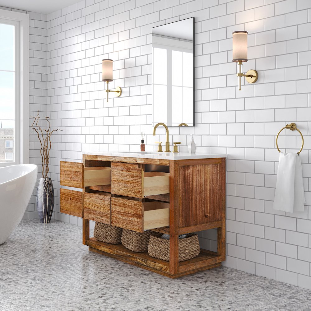Oakman 48 In. Single Sink Carrara White Marble Countertop Bath Vanity. Picture 4