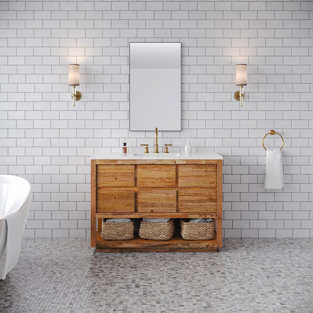 Oakman 48 In. Single Sink Carrara White Marble Countertop Bath Vanity. Picture 2