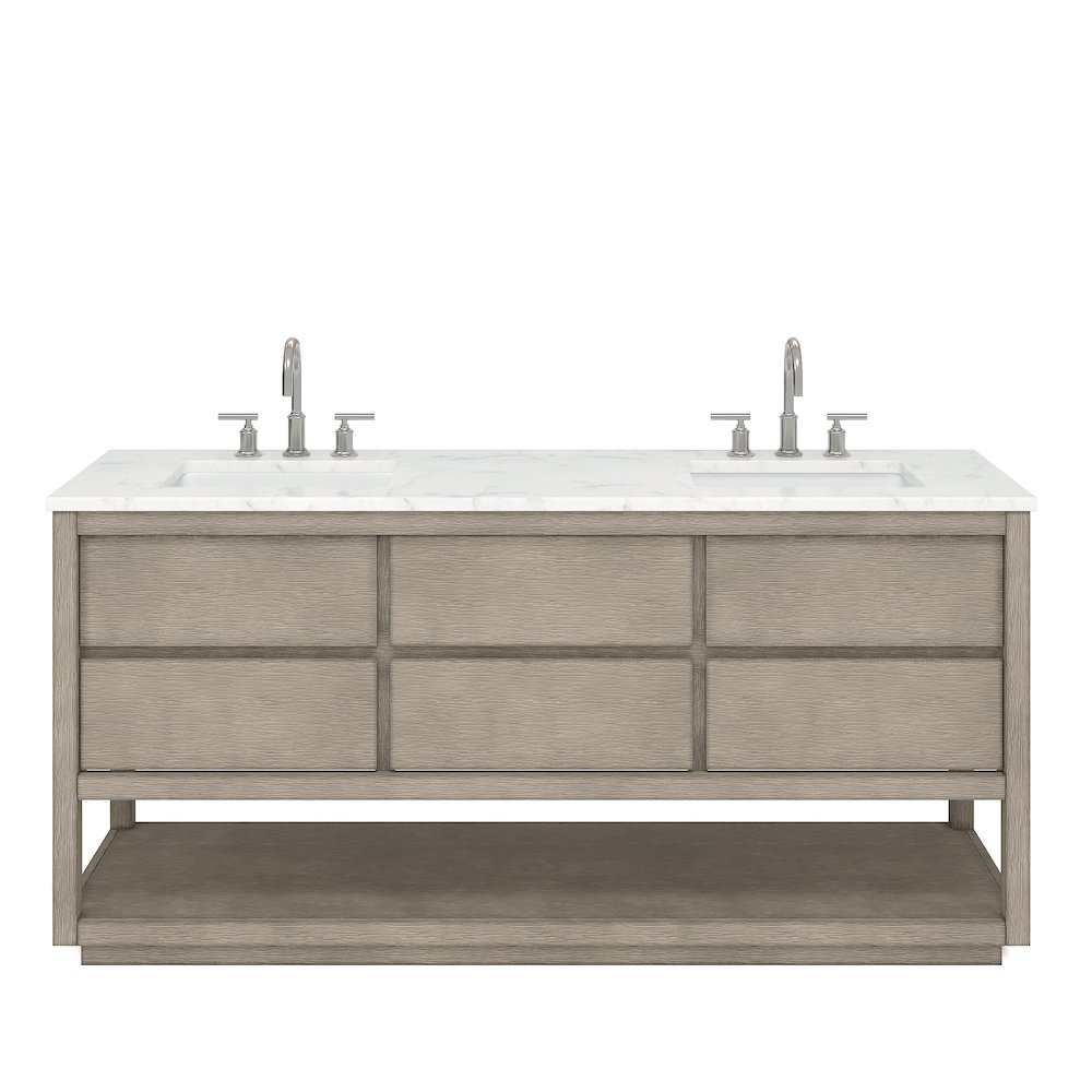 Oakman 72 In. Double Sink Carrara White Marble Countertop Bath Vanity. Picture 1