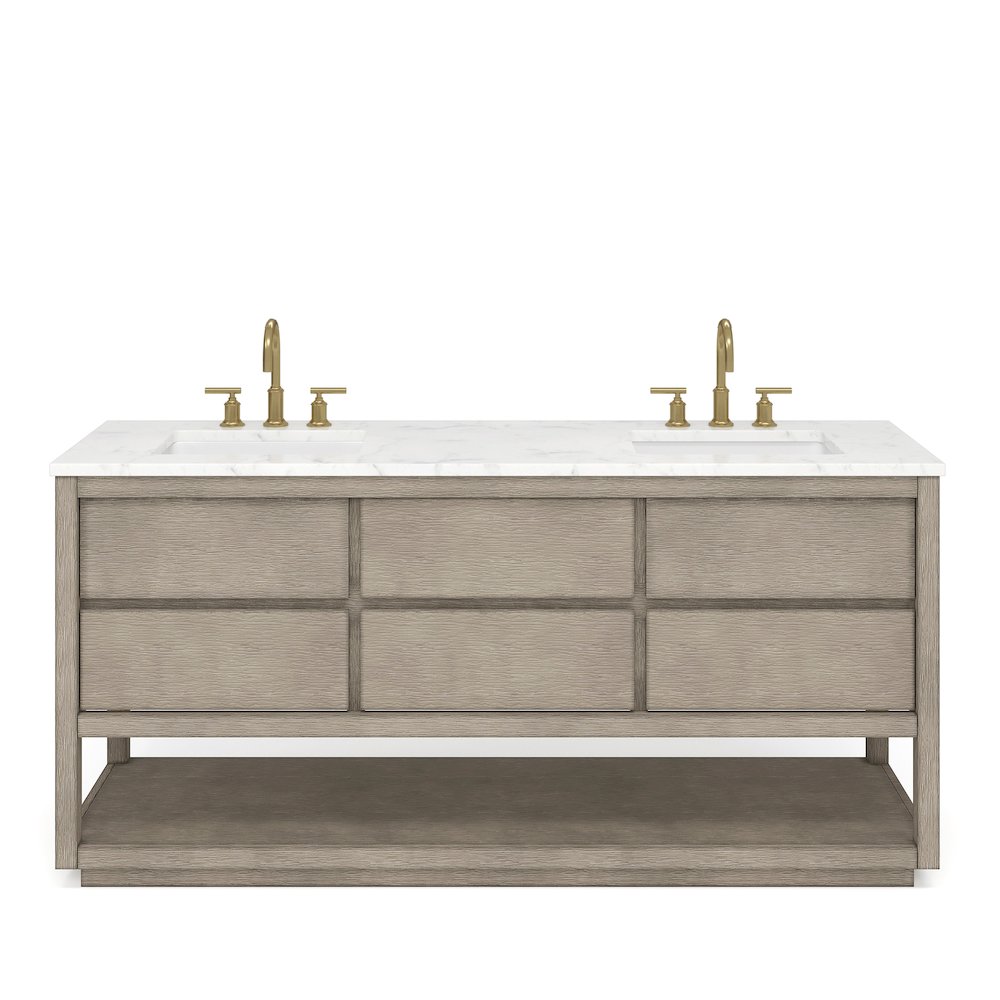 Oakman 72 In. Double Sink Carrara White Marble Countertop Bath Vanity. Picture 1