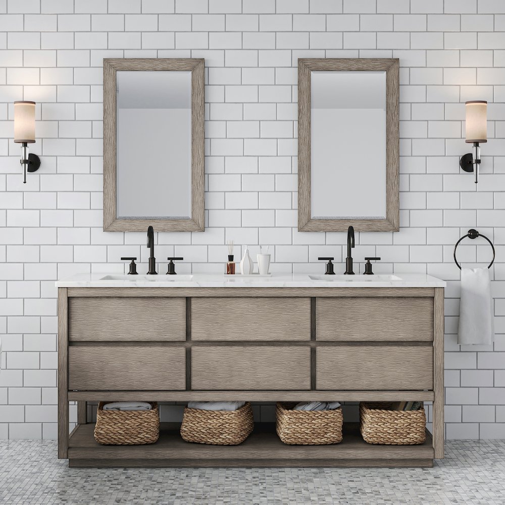 Oakman 72 In. Double Sink Carrara White Marble Countertop Bath Vanity. Picture 2
