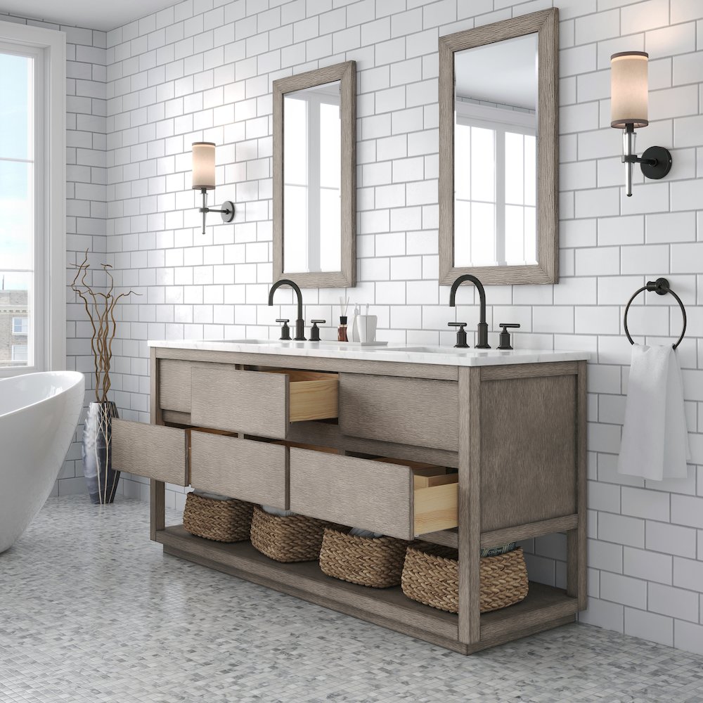 Oakman 72 In. Double Sink Carrara White Marble Countertop Bath Vanity. Picture 4