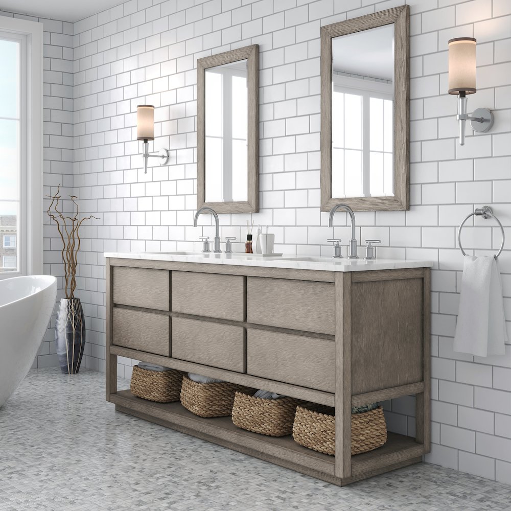 Oakman 72 In. Double Sink Carrara White Marble Countertop Bath Vanity. Picture 3