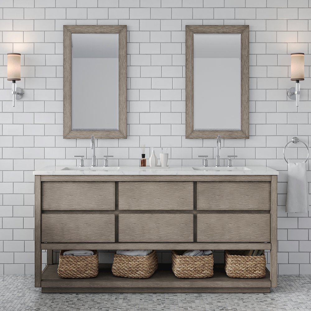 Oakman 72 In. Double Sink Carrara White Marble Countertop Bath Vanity. Picture 2