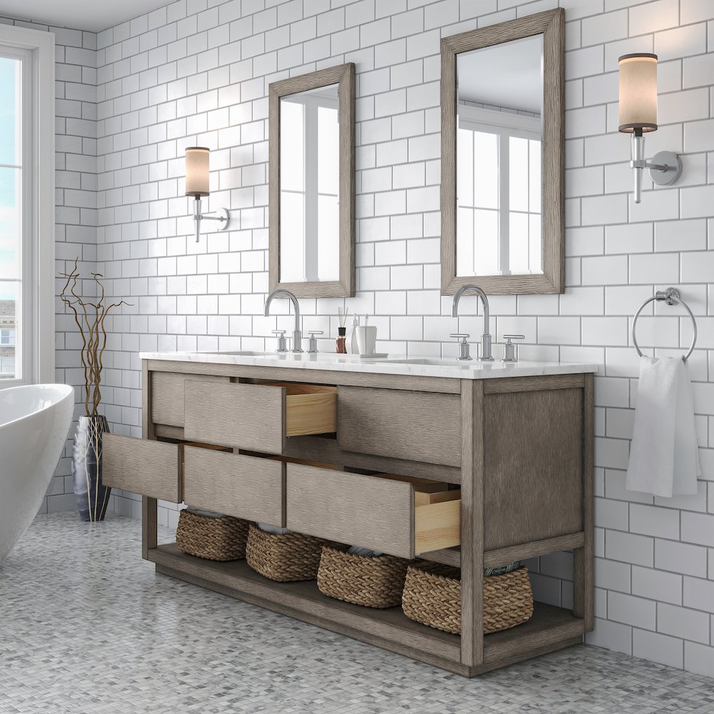 Oakman 72 In. Double Sink Carrara White Marble Countertop Bath Vanity. Picture 4