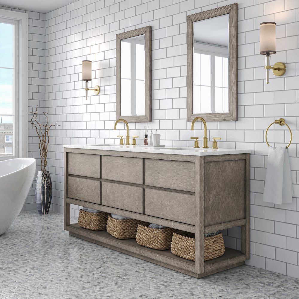 Oakman 72 In. Double Sink Carrara White Marble Countertop Bath Vanity. Picture 3