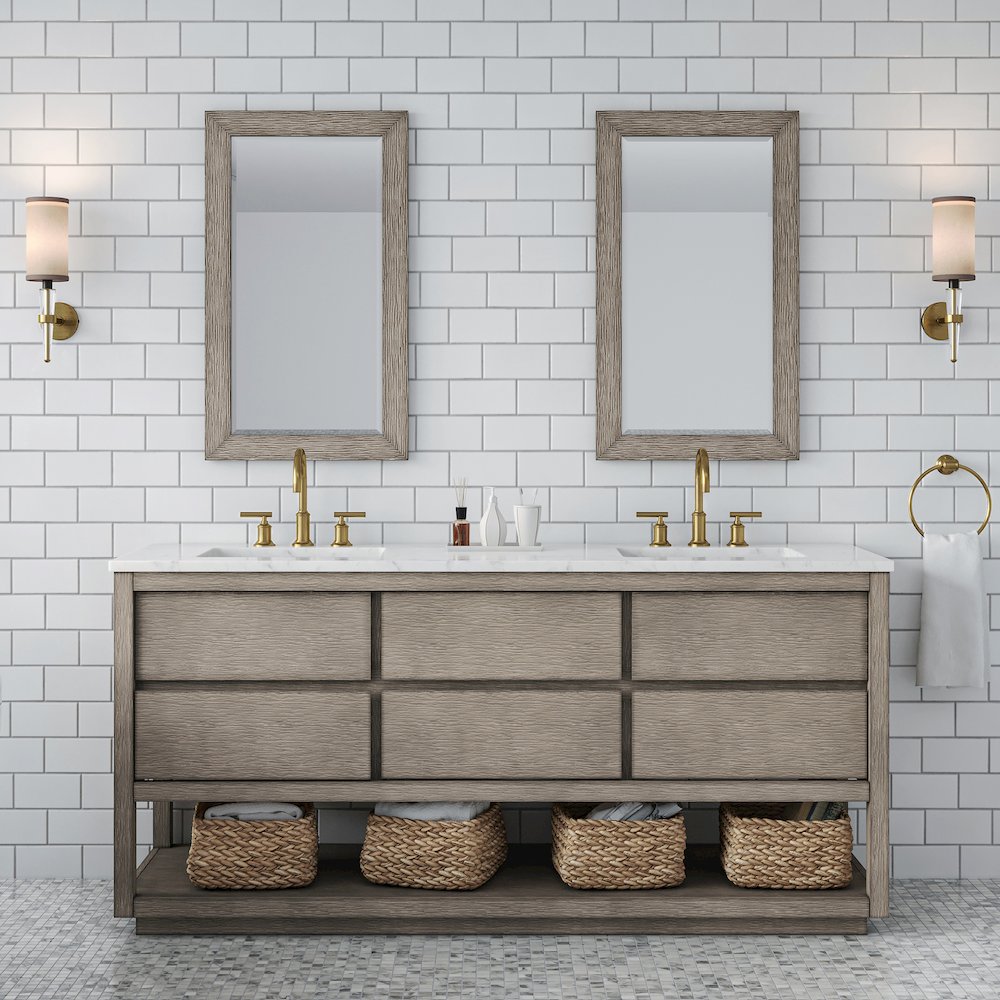 Oakman 72 In. Double Sink Carrara White Marble Countertop Bath Vanity. Picture 2
