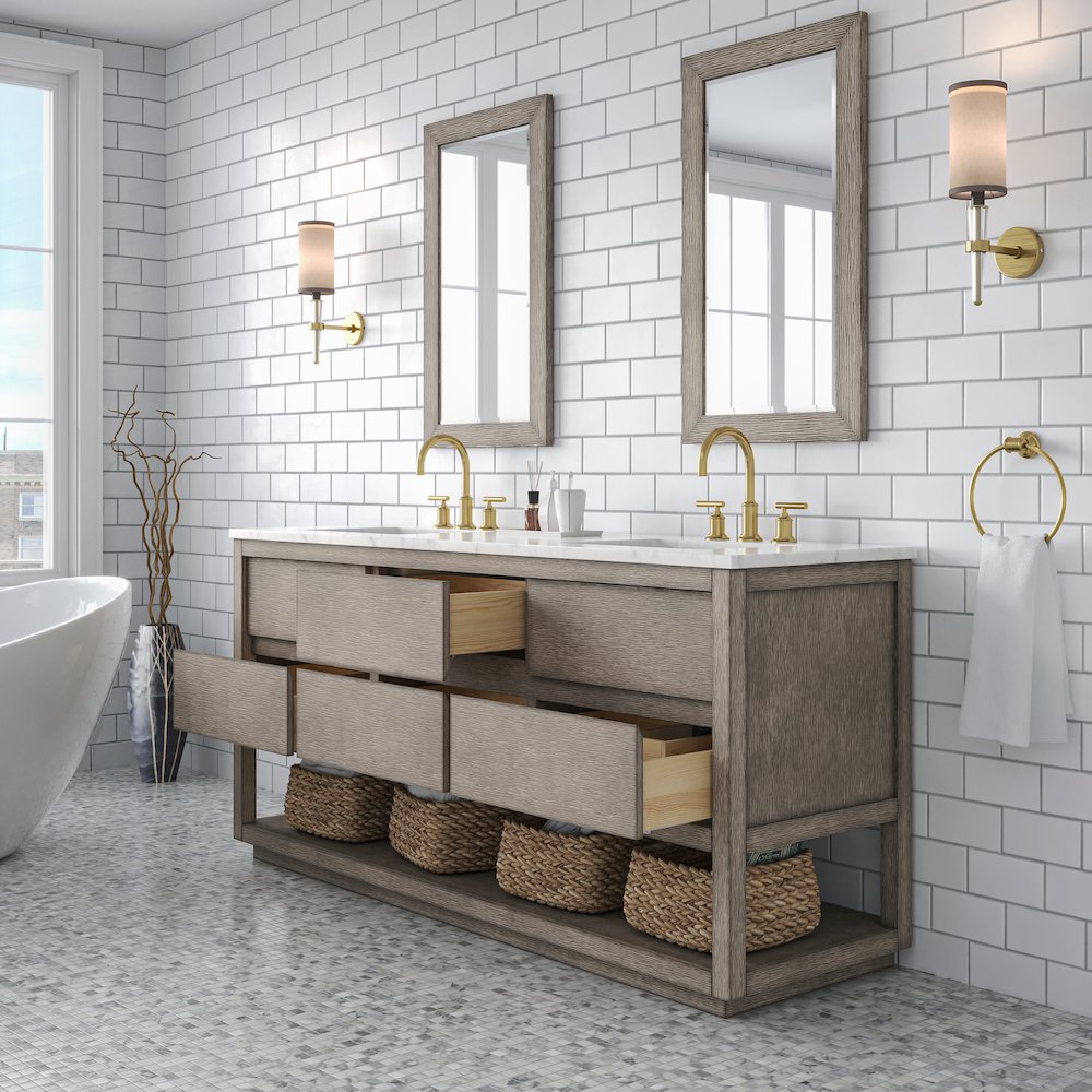 Oakman 72 In. Double Sink Carrara White Marble Countertop Bath Vanity. Picture 4