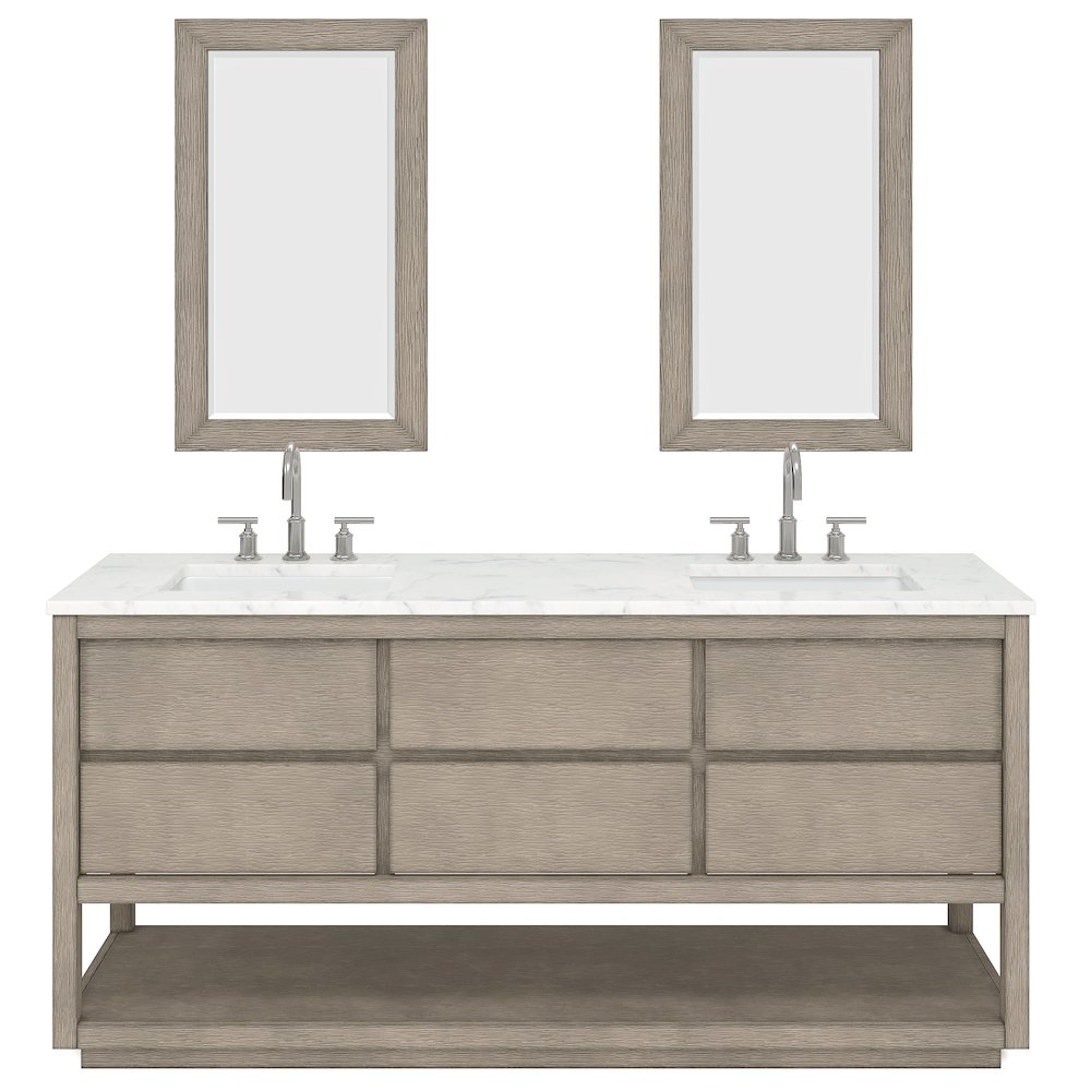 Oakman 72 In. Double Sink Carrara White Marble Countertop Bath Vanity. Picture 1