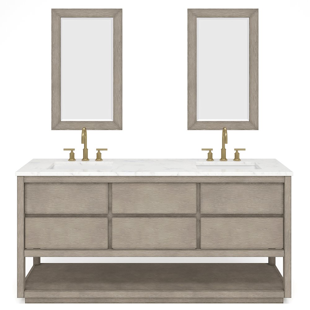 Oakman 72 In. Double Sink Carrara White Marble Countertop Bath Vanity. Picture 1