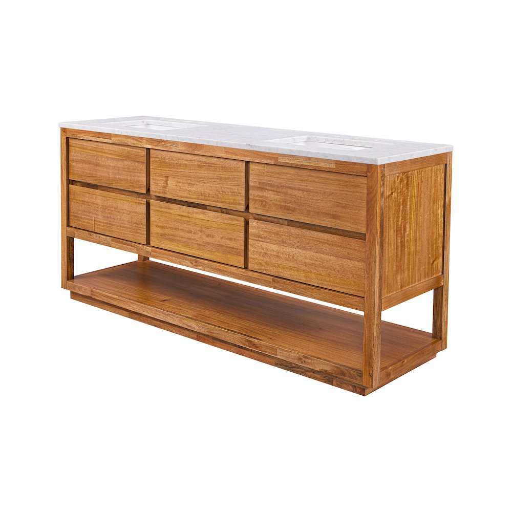 Oakman 72 In. Double Sink Carrara White Marble Countertop Bath Vanity. Picture 6