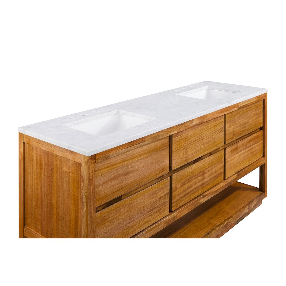 Oakman 72 In. Double Sink Carrara White Marble Countertop Bath Vanity. Picture 8