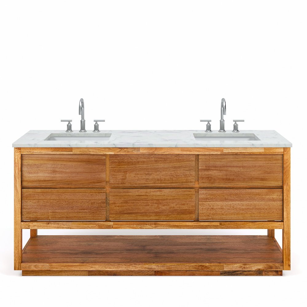 Oakman 72 In. Double Sink Carrara White Marble Countertop Bath Vanity. Picture 1