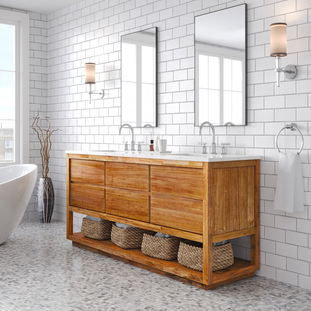 Oakman 72 In. Double Sink Carrara White Marble Countertop Bath Vanity. Picture 3
