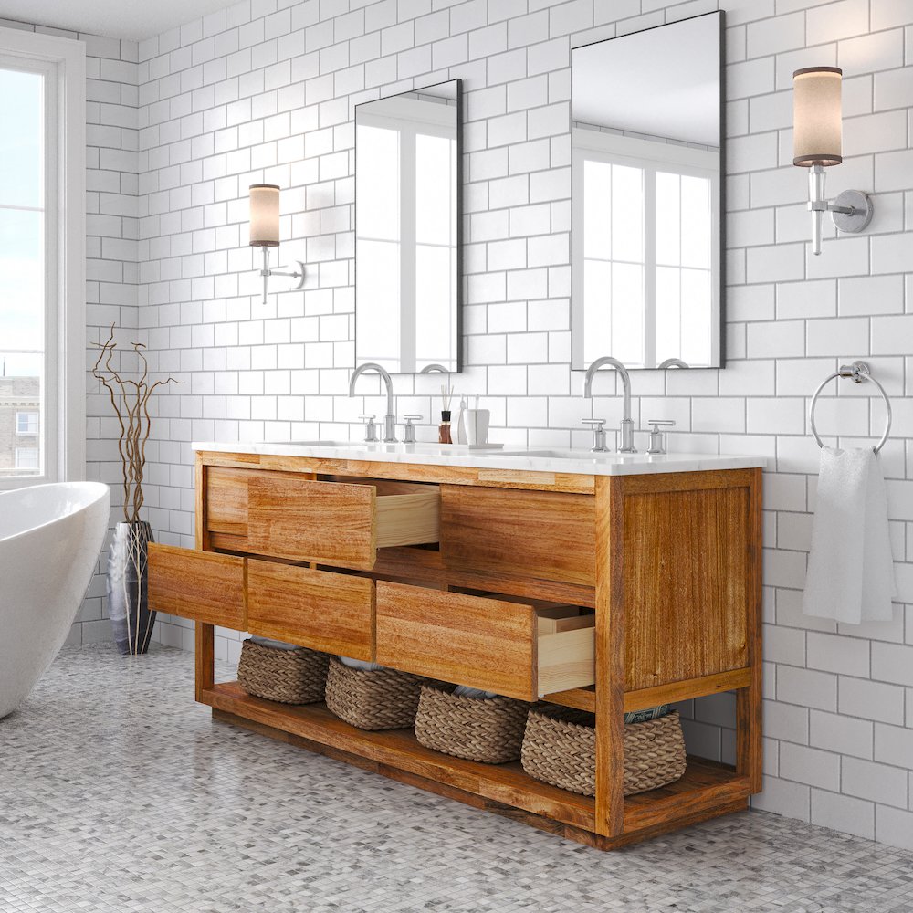 Oakman 72 In. Double Sink Carrara White Marble Countertop Bath Vanity. Picture 4