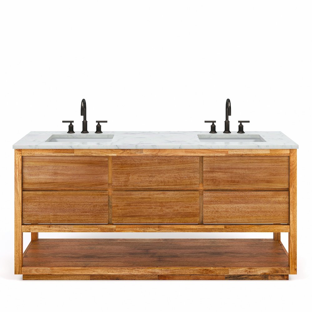 Oakman 72 In. Double Sink Carrara White Marble Countertop Bath Vanity. Picture 1