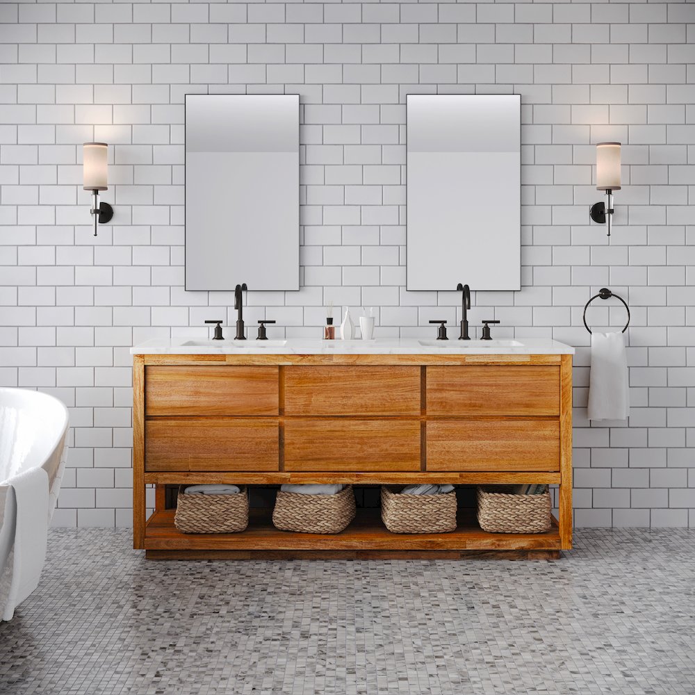 Oakman 72 In. Double Sink Carrara White Marble Countertop Bath Vanity. Picture 2