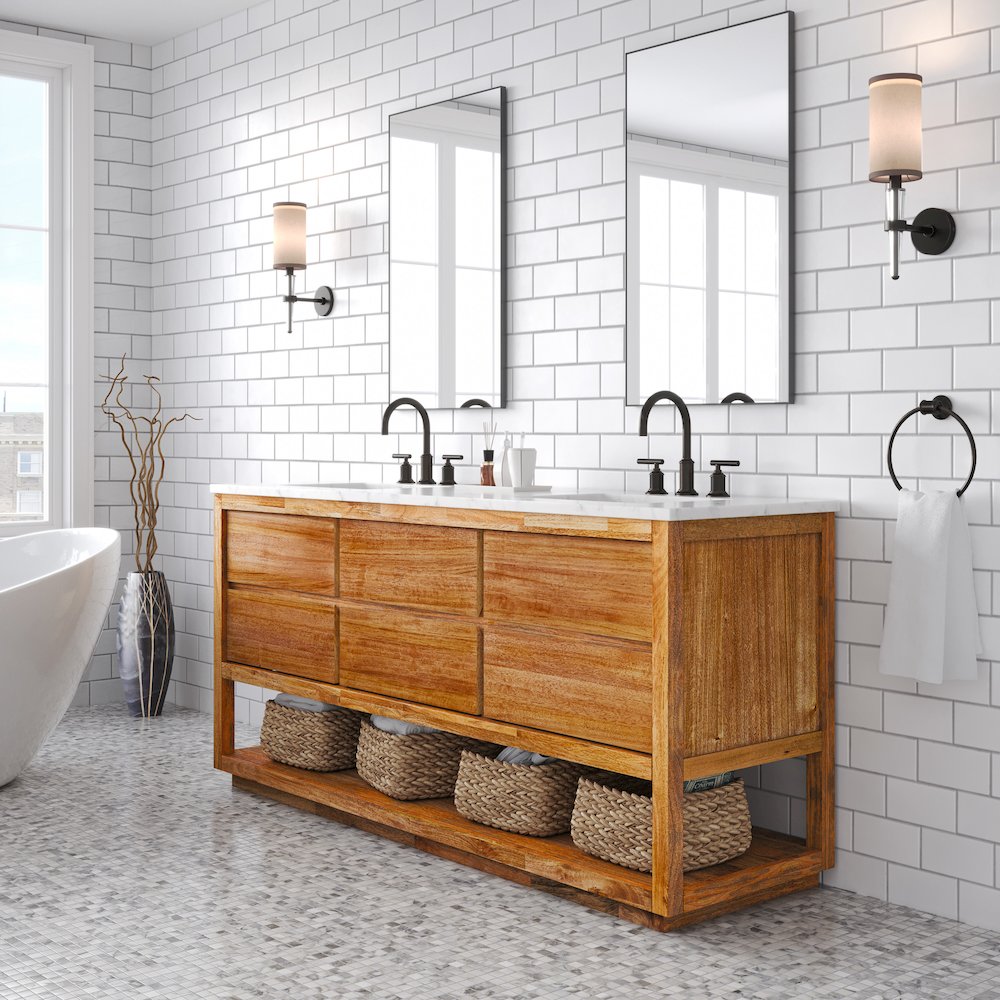 Oakman 72 In. Double Sink Carrara White Marble Countertop Bath Vanity. Picture 3