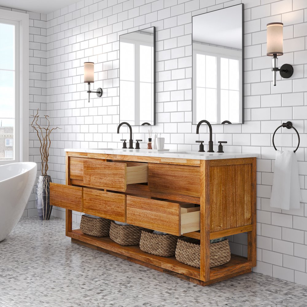 Oakman 72 In. Double Sink Carrara White Marble Countertop Bath Vanity. Picture 4