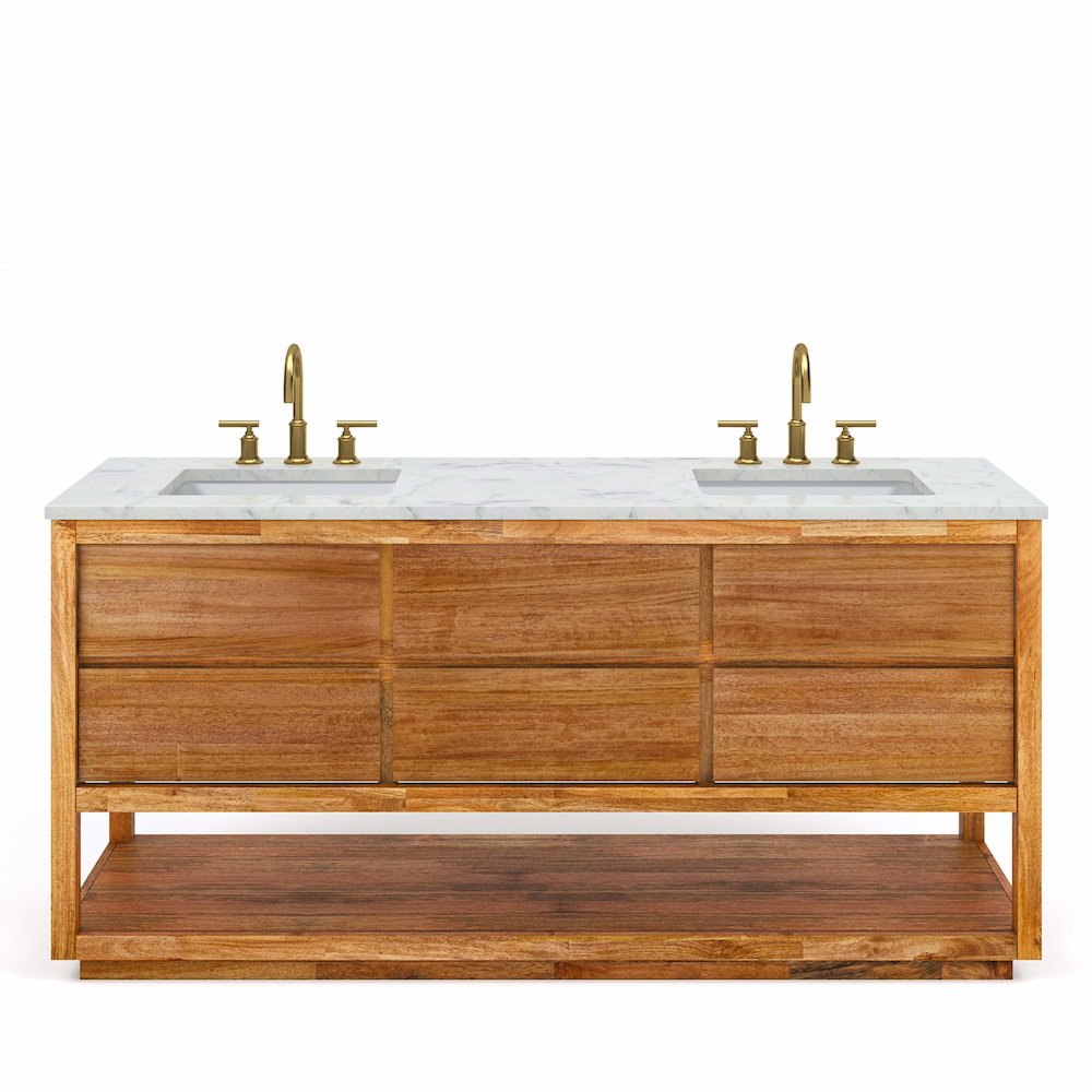 Oakman 72 In. Double Sink Carrara White Marble Countertop Bath Vanity. Picture 1