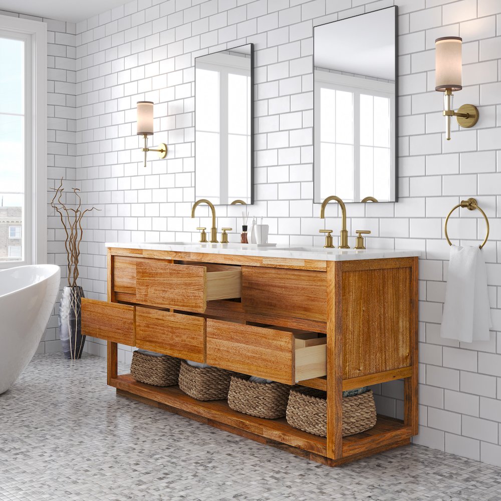 Oakman 72 In. Double Sink Carrara White Marble Countertop Bath Vanity. Picture 4