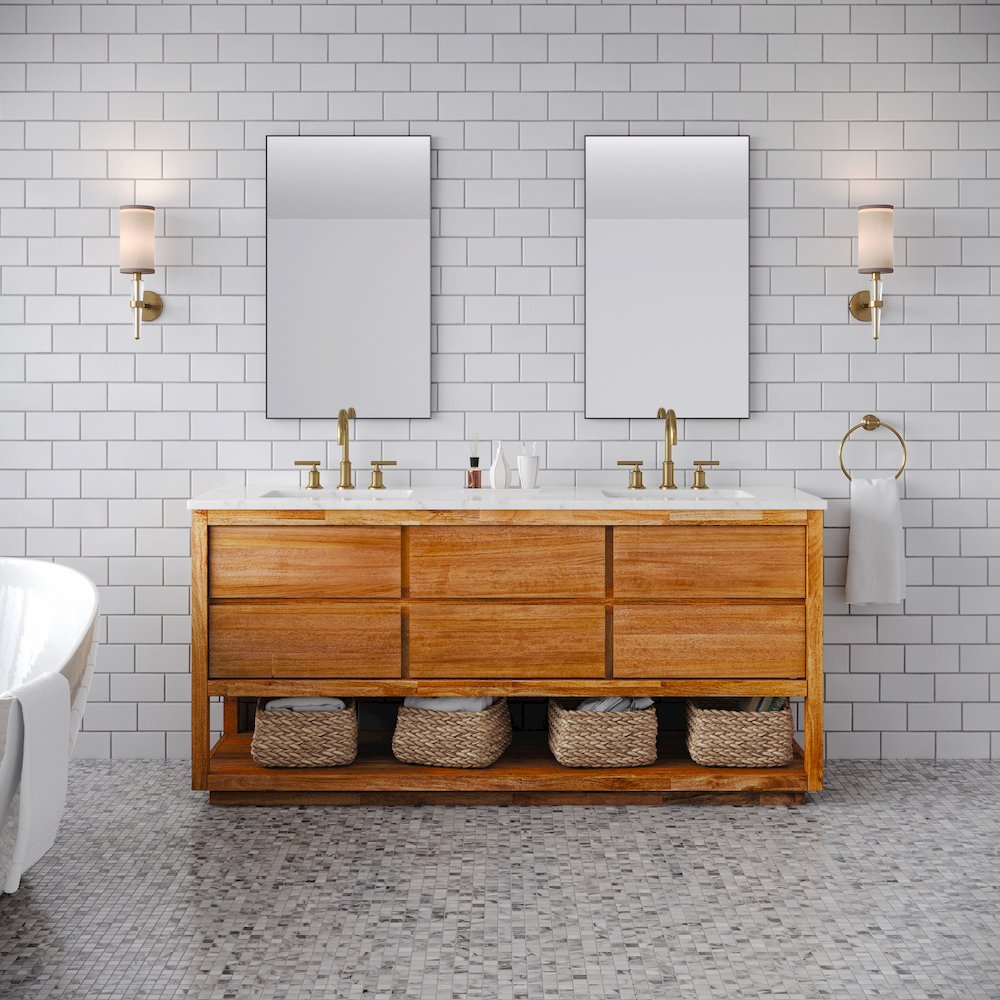 Oakman 72 In. Double Sink Carrara White Marble Countertop Bath Vanity. Picture 2