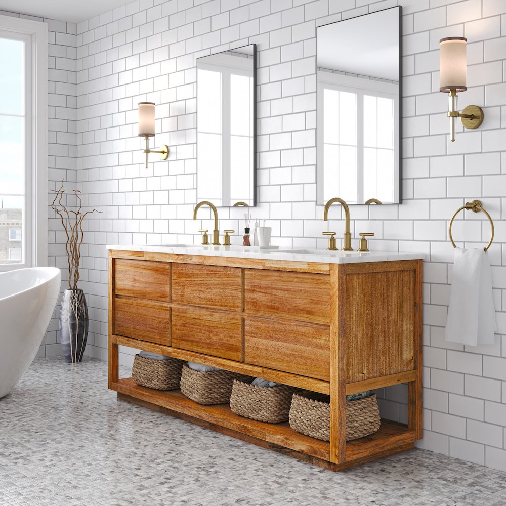 Oakman 72 In. Double Sink Carrara White Marble Countertop Bath Vanity. Picture 3