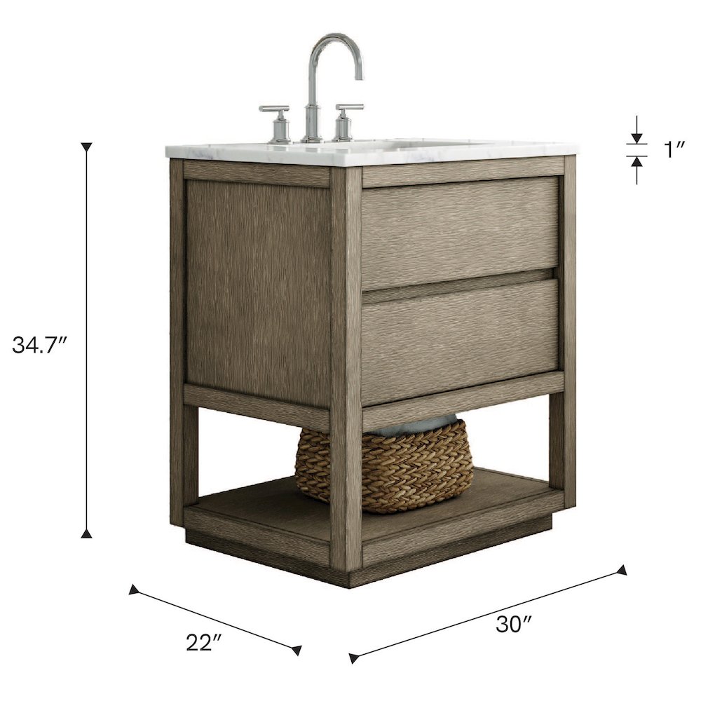 Oakman 30 In. Single Sink Carrara White Marble Countertop Bath Vanity. Picture 11