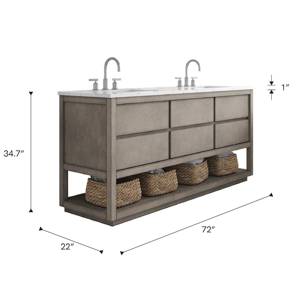 Oakman 72 In. Double Sink Carrara White Marble Countertop Bath Vanity. Picture 11