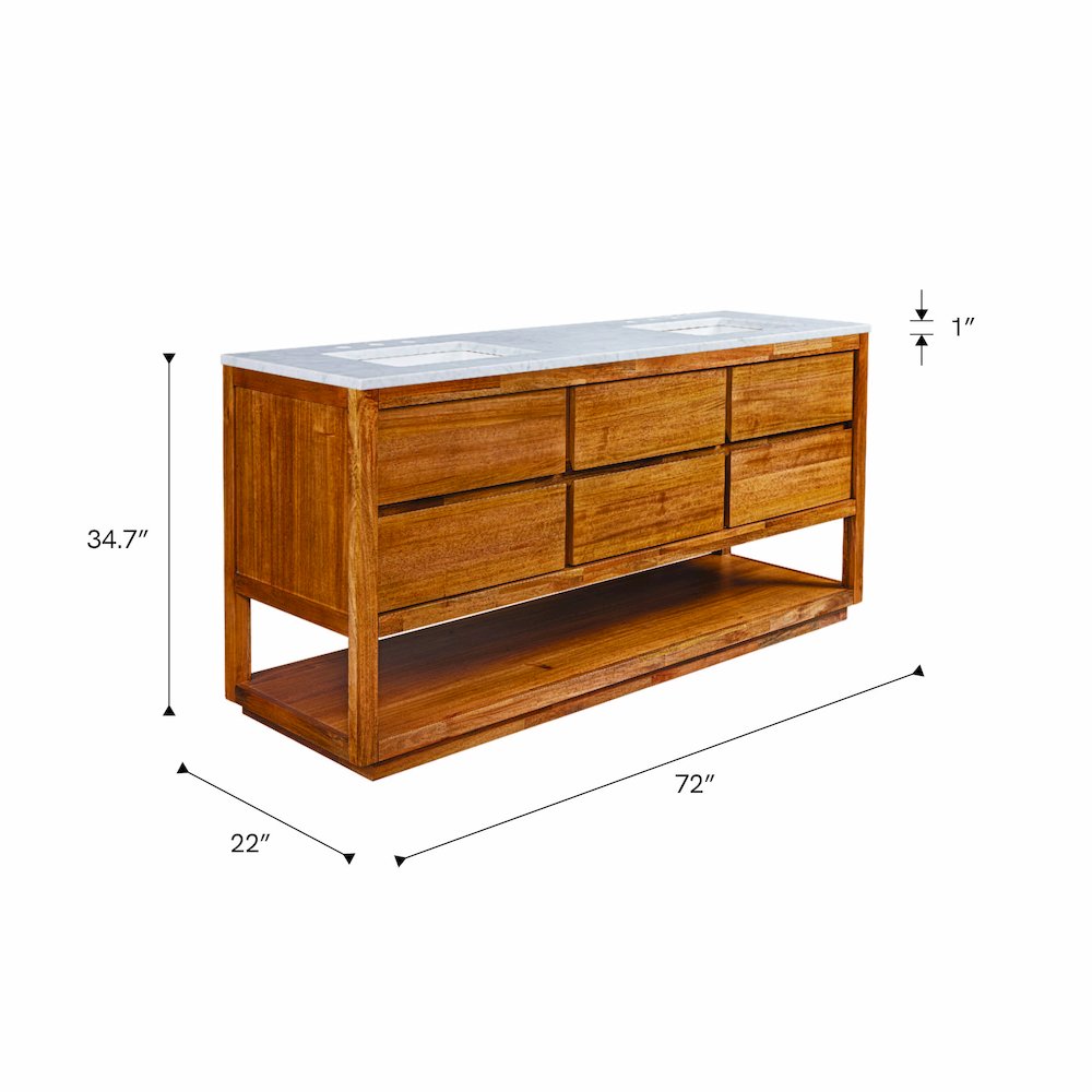Oakman 72 In. Double Sink Carrara White Marble Countertop Bath Vanity. Picture 9