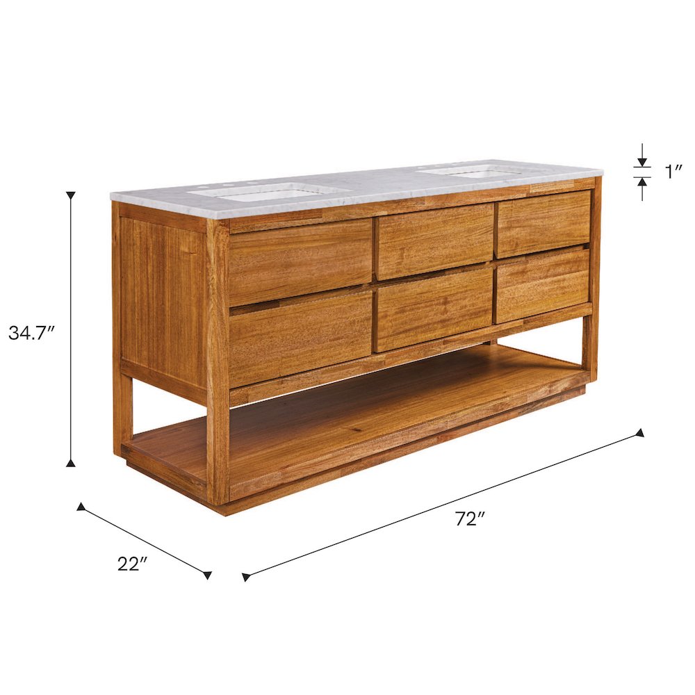 Oakman 72 In. Double Sink Carrara White Marble Countertop Bath Vanity. Picture 13