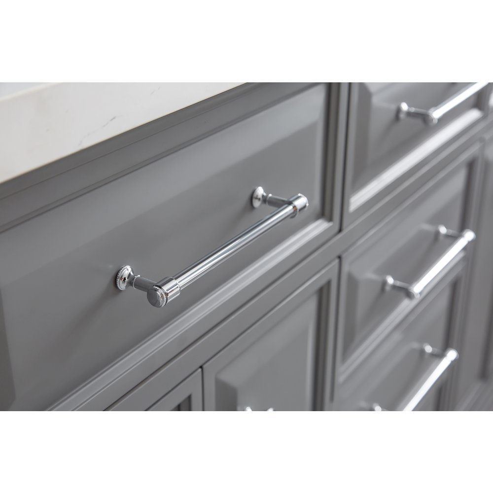 Palace 60 In. Double Sink Carrara Quartz Countertop Bath Vanity in Cashmere Grey. Picture 7