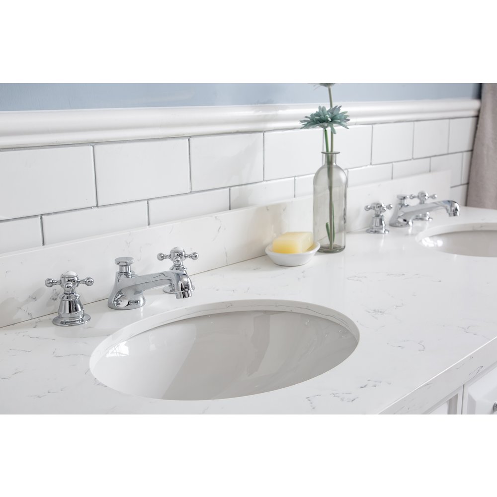 Palace 60 In. Double Sink Carrara Quartz Countertop Bath Vanity in Pure White. Picture 6