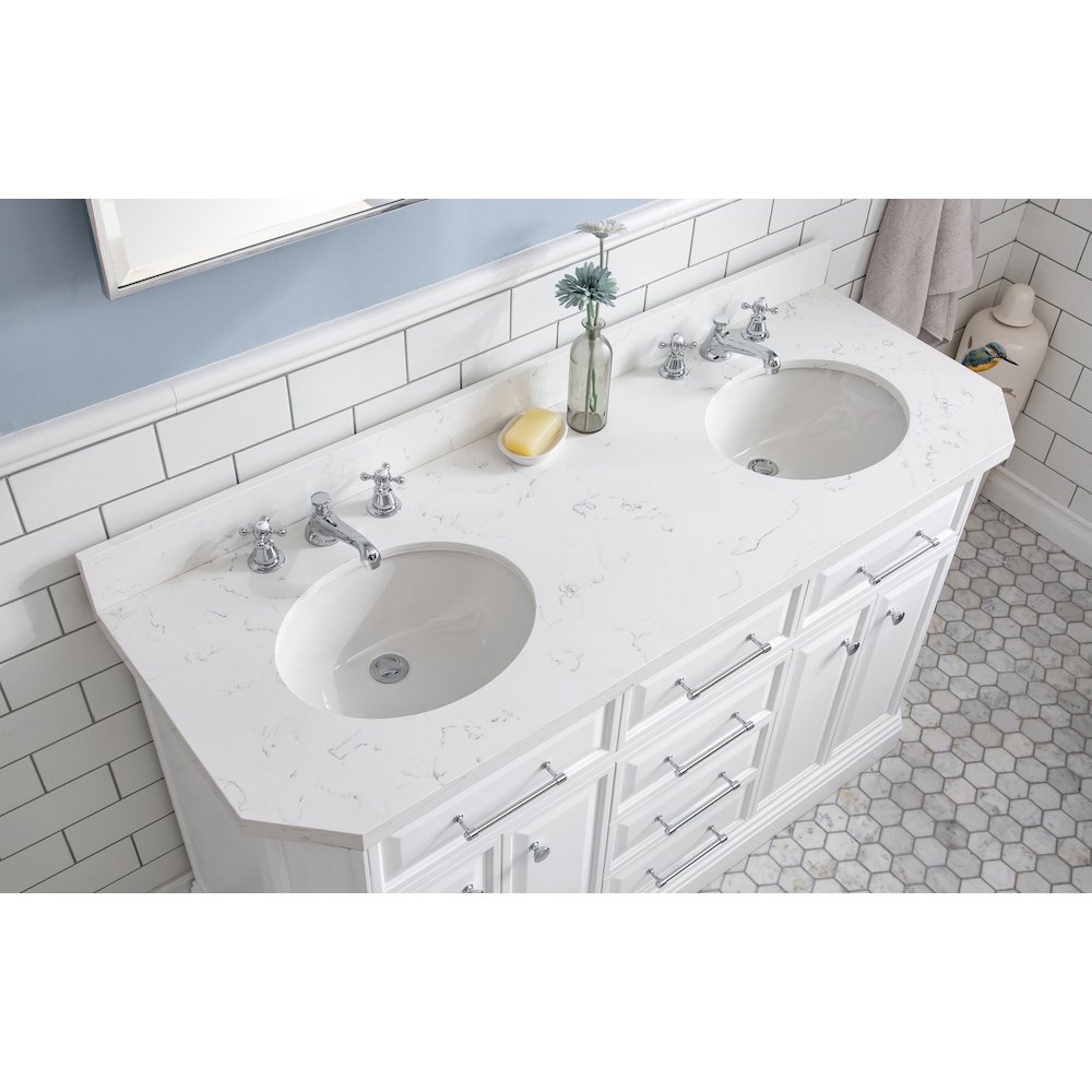 Palace 60 In. Double Sink Carrara Quartz Countertop Bath Vanity in Pure White. Picture 5