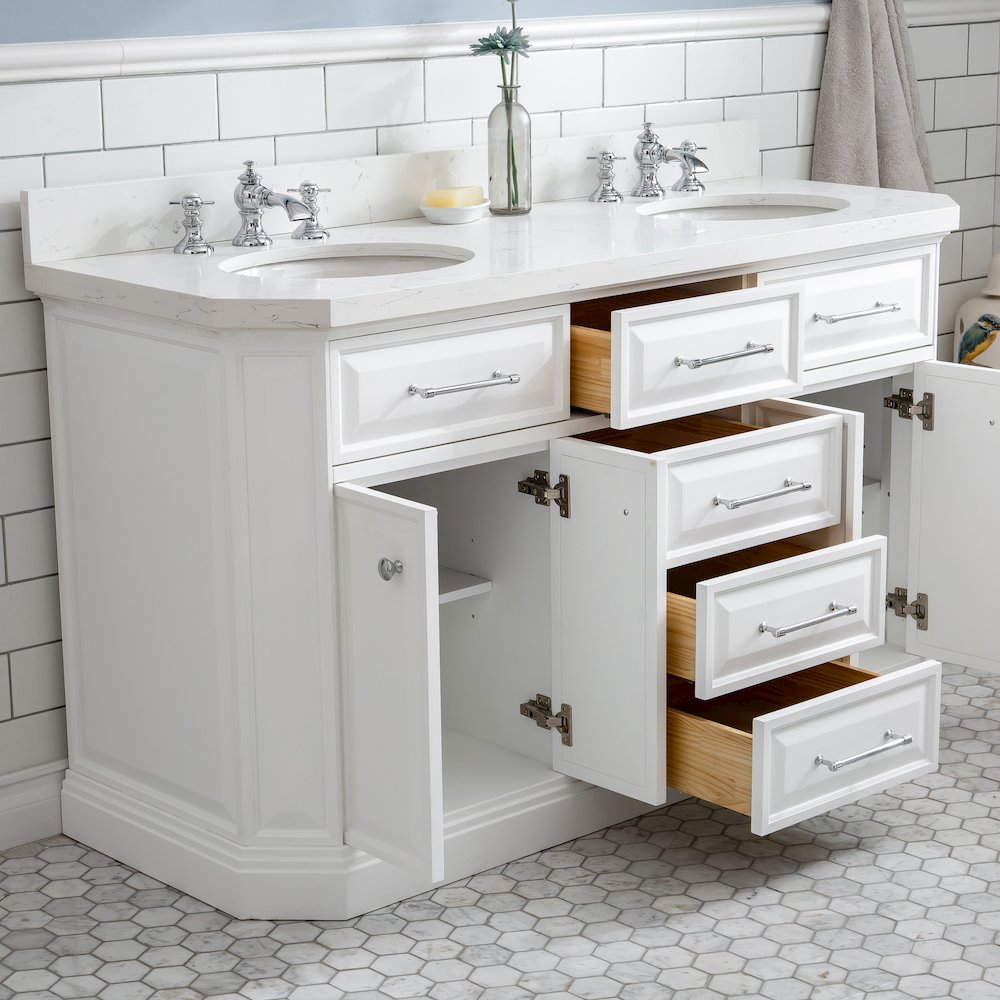 Palace 60 In. Double Sink Carrara Quartz Countertop Bath Vanity in Pure White. Picture 4