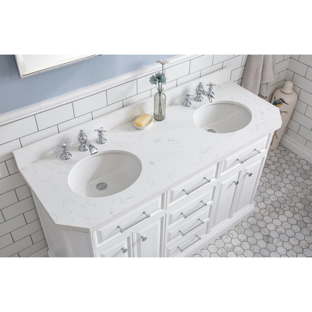 Palace 60 In. Double Sink Carrara Quartz Countertop Bath Vanity in Pure White. Picture 5