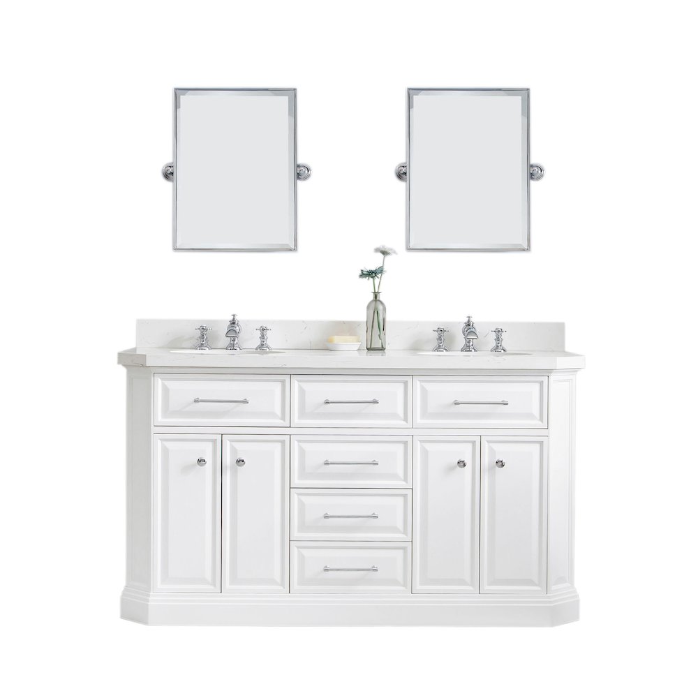 Palace 60 In. Double Sink Carrara Quartz Countertop Bath Vanity in Pure White. Picture 1