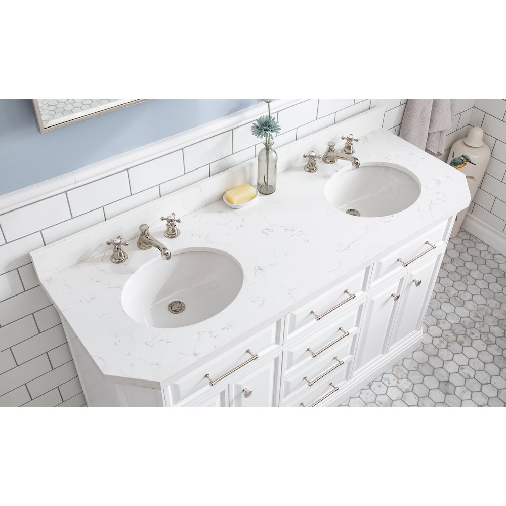 Palace 60 In. Double Sink Carrara Quartz Countertop Bath Vanity in Pure White. Picture 5