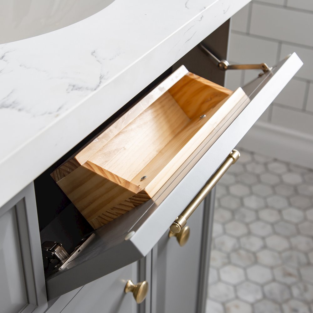 Palace 60 In. Double Sink Carrara Quartz Countertop Bath Vanity in Cashmere Grey. Picture 6