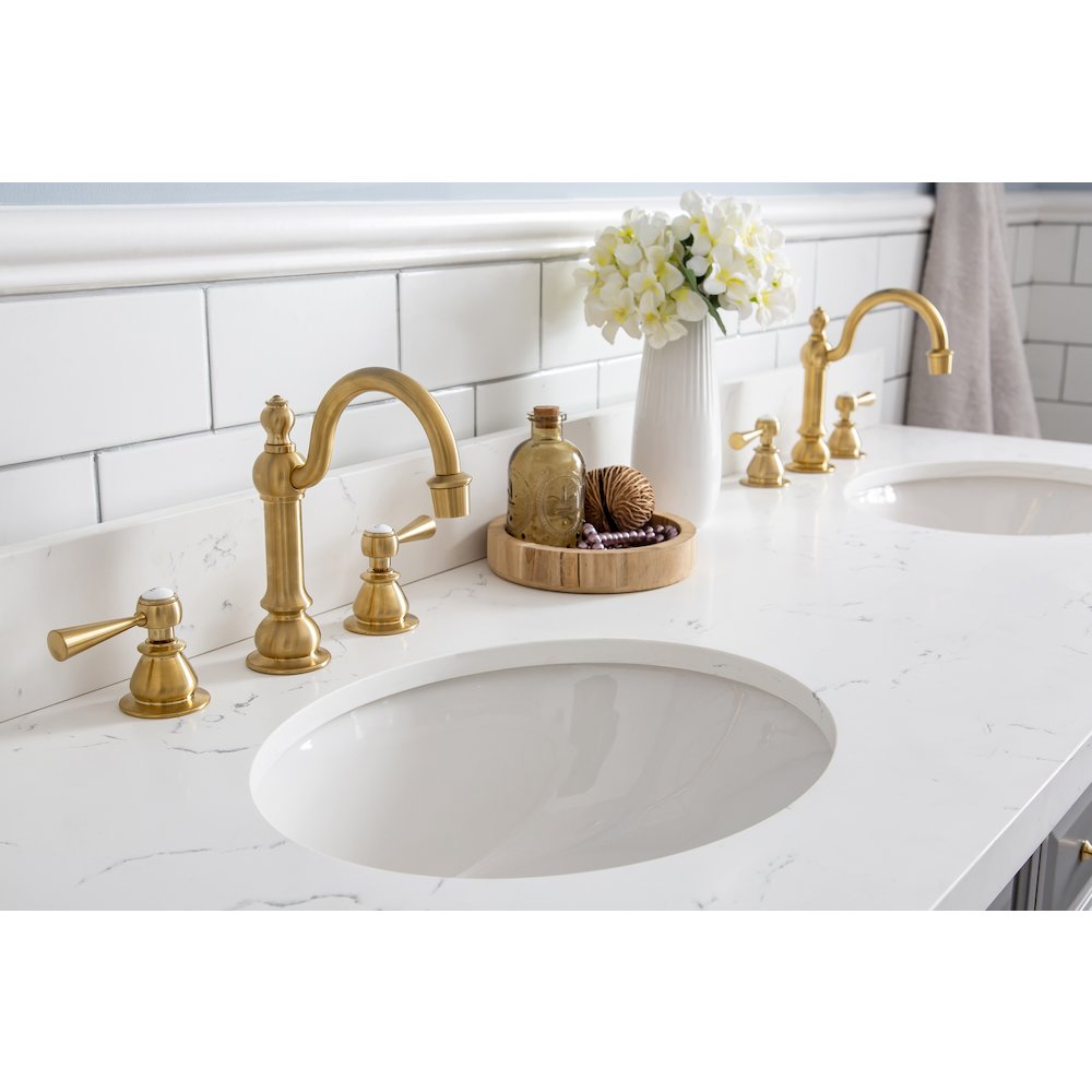 Palace 60 In. Double Sink Carrara Quartz Countertop Bath Vanity in Cashmere Grey. Picture 6