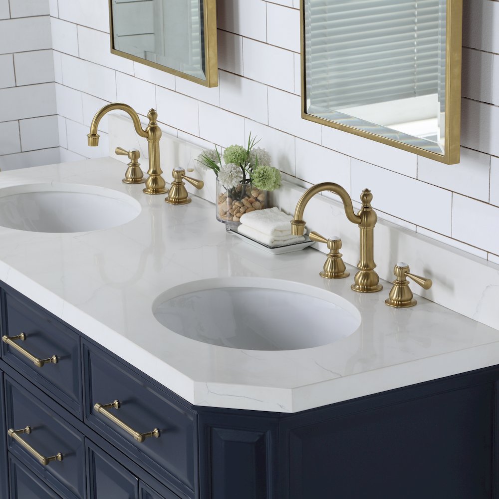 Palace 60 In. Double Sink Carrara Quartz Countertop Bath Vanity in Monarch Blue. Picture 5