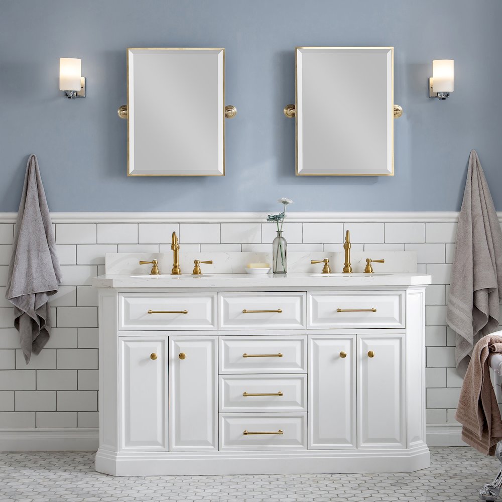 Palace 60 In. Double Sink Carrara Quartz Countertop Bath Vanity in Pure White. Picture 2