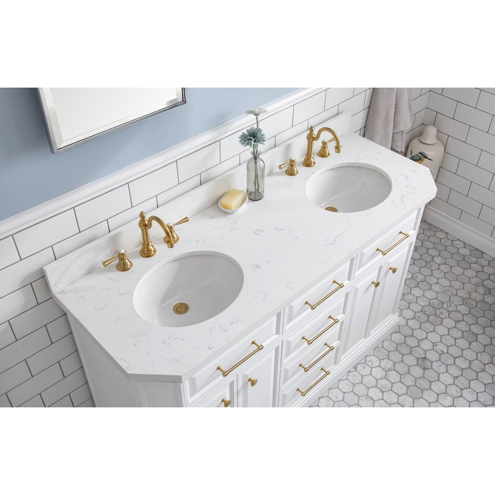 Palace 60 In. Double Sink Carrara Quartz Countertop Bath Vanity in Pure White. Picture 5