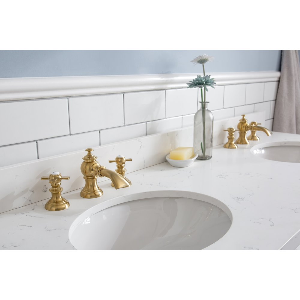 Palace 60 In. Double Sink Carrara Quartz Countertop Bath Vanity in Pure White. Picture 6